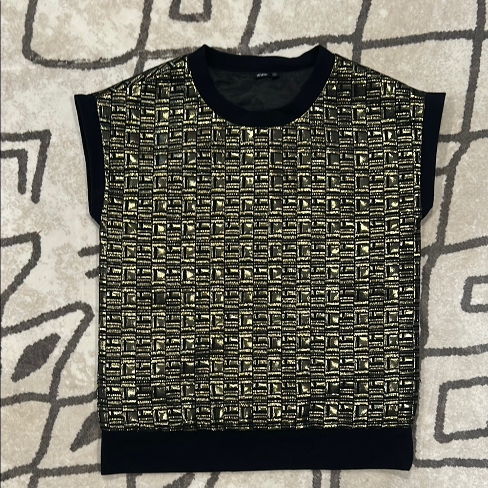 KATE SPADE SATURDAY Black and Gold Patterned Top